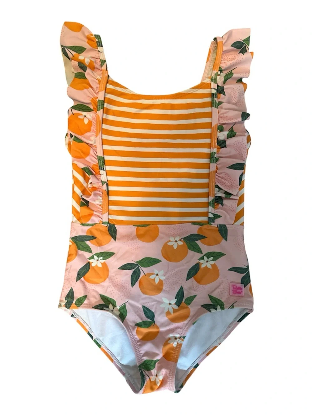 Ruffle Butts girls  Orange Stripe & Peach Citrus One-Piece Swimsuit